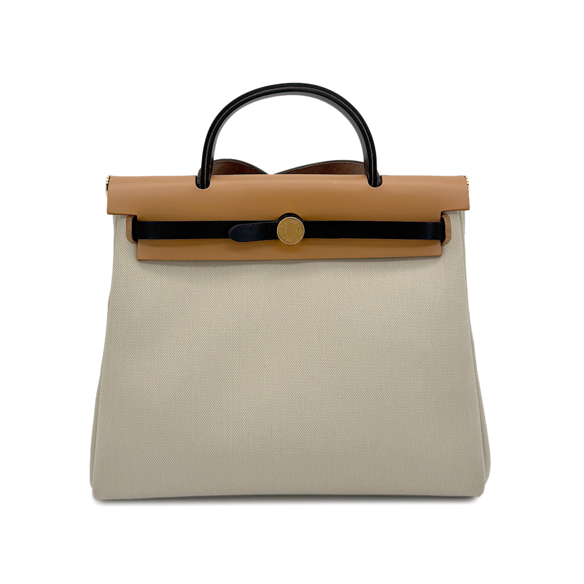 HERMES HER BAG ZIP PM 31 BETON EBENE NATUREL SABLE BLACK VACHE HUNTER TOILE MILITAIRE TOTE SHOULDER BAG B 90281247