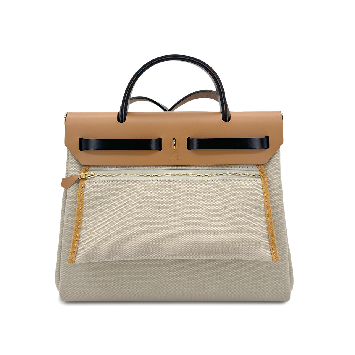 HERMES HER BAG ZIP PM 31 BETON EBENE NATUREL SABLE BLACK VACHE HUNTER TOILE MILITAIRE TOTE SHOULDER BAG B 90281247