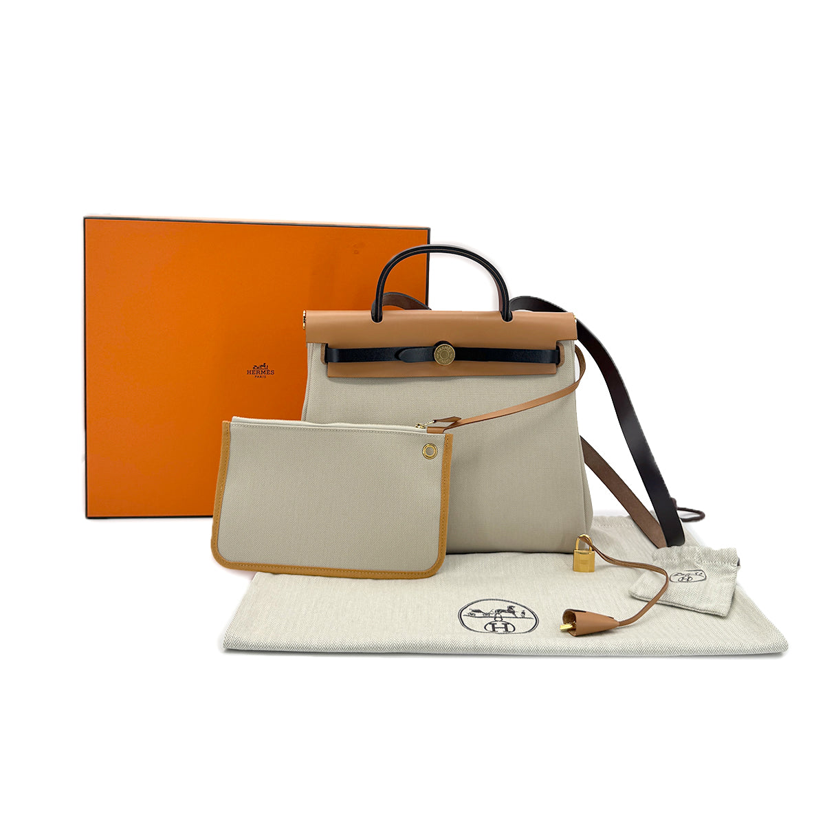 HERMES HER BAG ZIP PM 31 BETON EBENE NATUREL SABLE BLACK VACHE HUNTER TOILE MILITAIRE TOTE SHOULDER BAG B 90281247