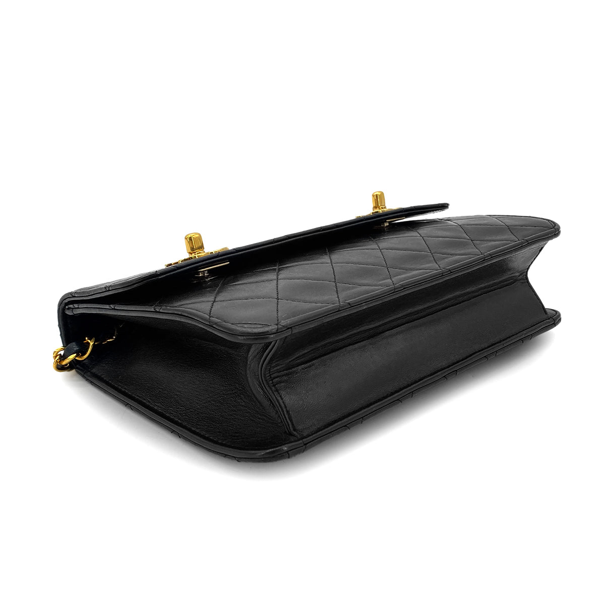 CHANEL VINTAGE DOUBLE TURN LOCK CHAIN SHOULDER BAG BLACK LAMB SKIN 90281249