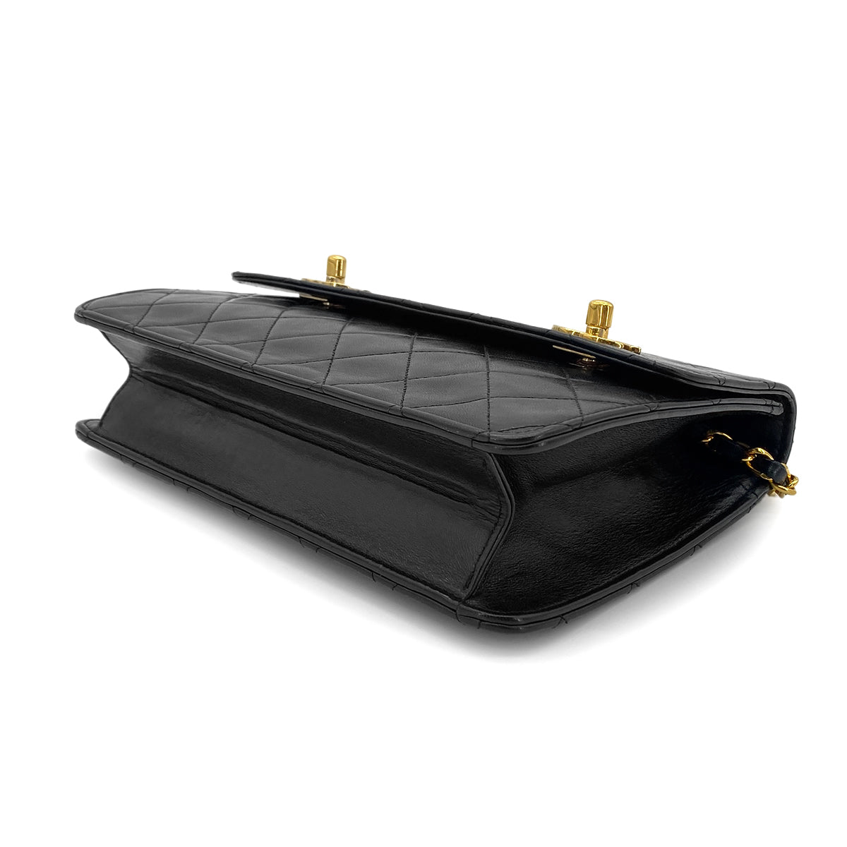 CHANEL VINTAGE DOUBLE TURN LOCK CHAIN SHOULDER BAG BLACK LAMB SKIN 90281249