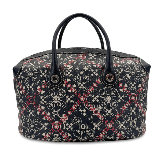 CHANEL VINTAGE COCOTRAVEL BOSTON BAG BLACK RED WHITE LEATHER 90281255