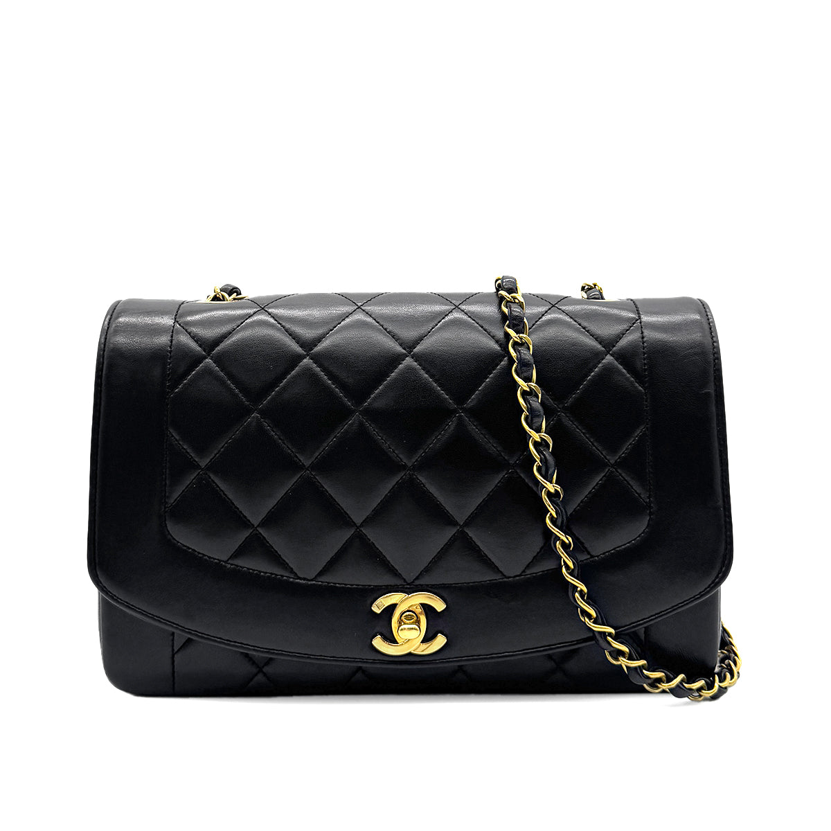 CHANEL VINTAGE DIANA MEDIUM CHAIN SHOULDER BAG BLACK LAMB SKIN 90281258