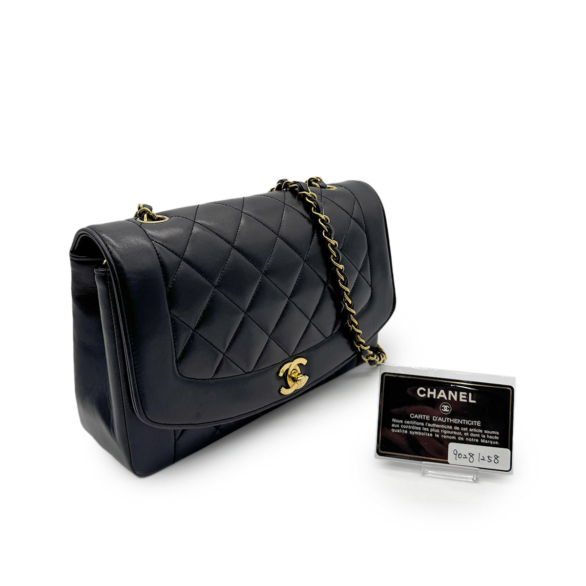 CHANEL VINTAGE DIANA MEDIUM CHAIN SHOULDER BAG BLACK LAMB SKIN 90281258