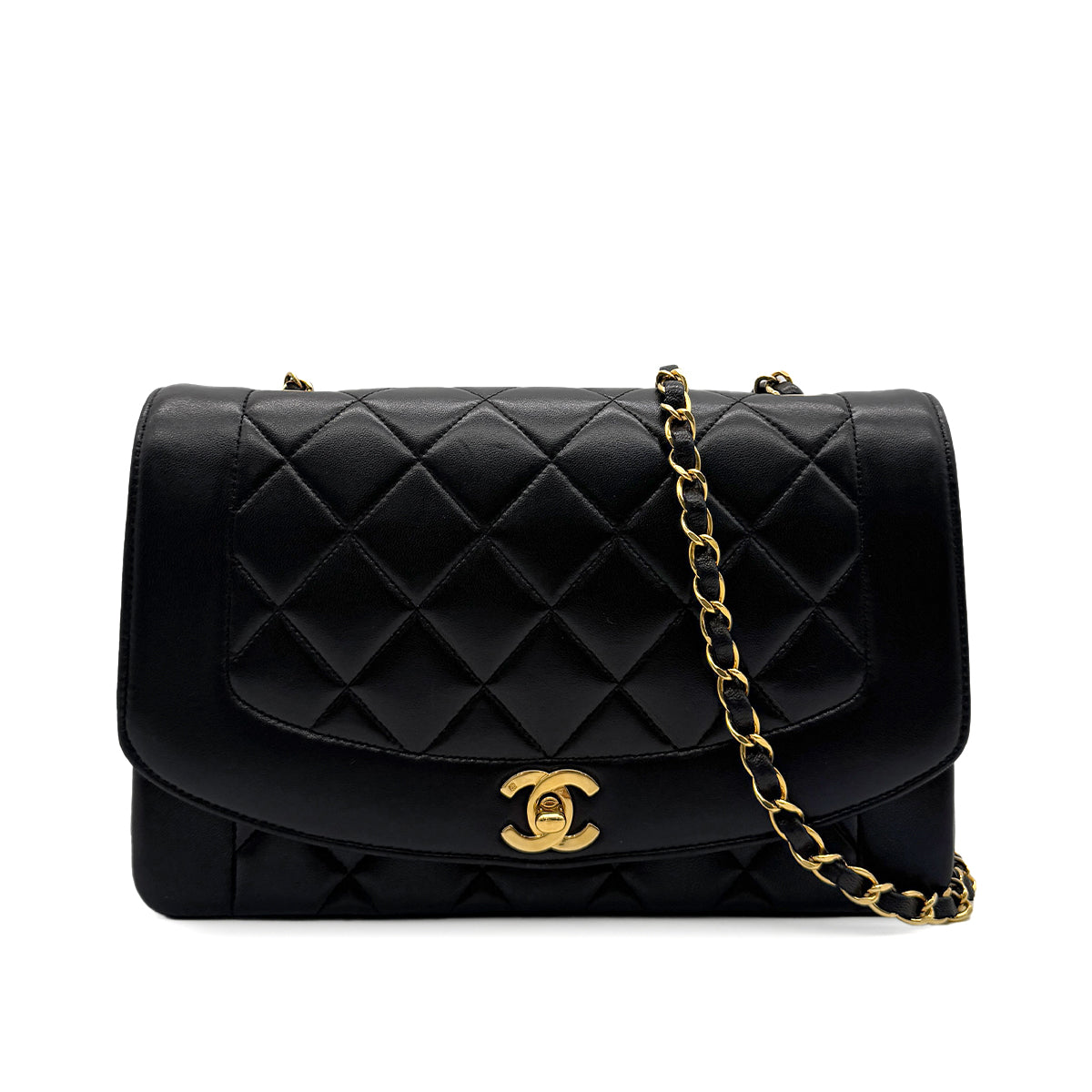 CHANEL VINTAGE DIANA MEDIUM CHAIN SHOULDER BAG BLACK LAMB SKIN 90281259