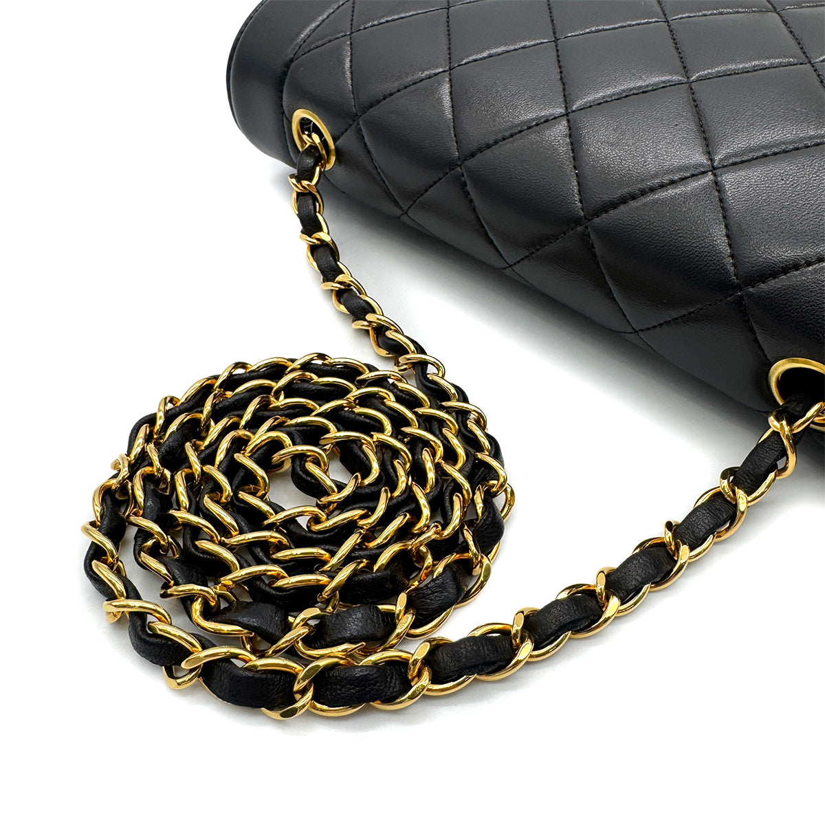 CHANEL VINTAGE DIANA MEDIUM CHAIN SHOULDER BAG BLACK LAMB SKIN 90281259