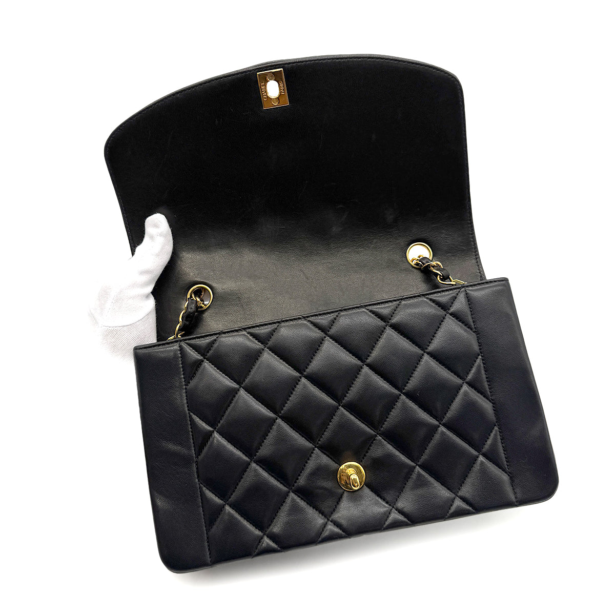 CHANEL VINTAGE DIANA MEDIUM CHAIN SHOULDER BAG BLACK LAMB SKIN 90281259