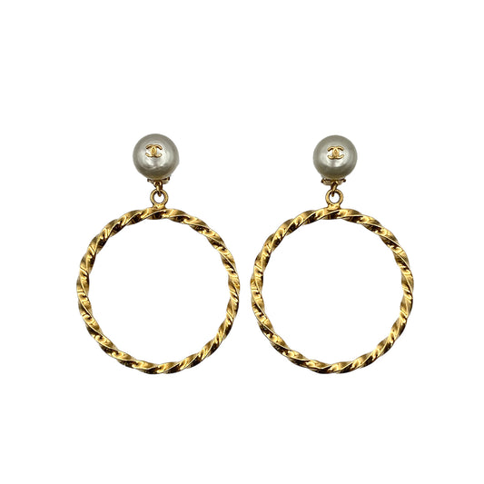 CHANEL VINTAGE EARRINGS COCOMARK FAKEPEARL HOOP ACCESSORY 96A 90281264