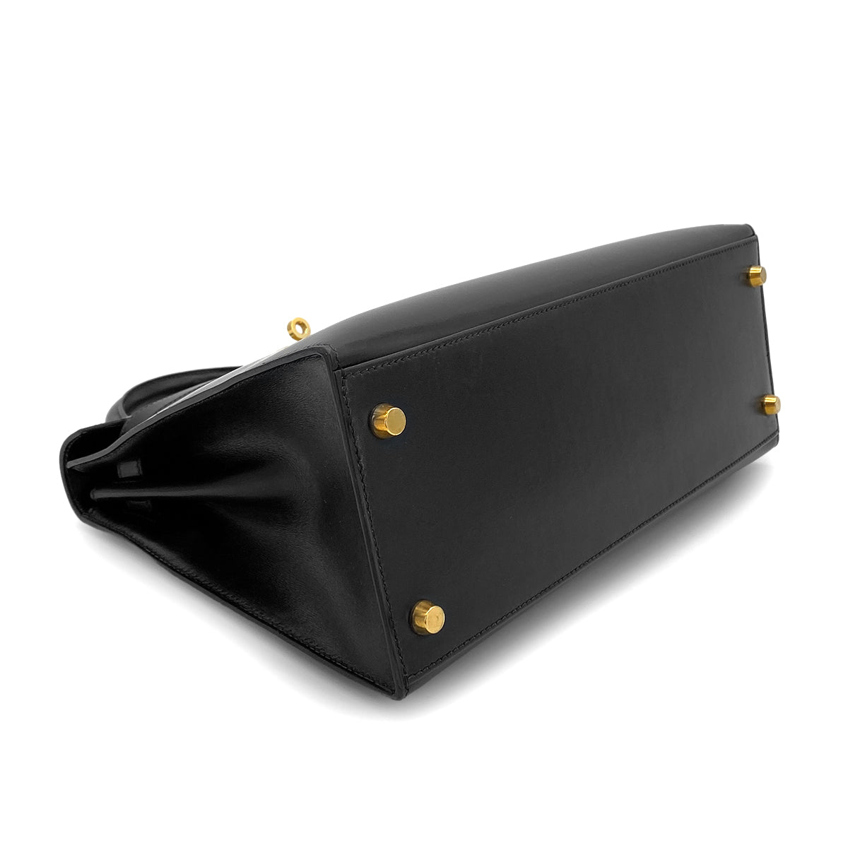 HERMES KELLY 28 SELLIER BLACK BOXCALF HAND SHOULDER BAG □C GHW 90281407