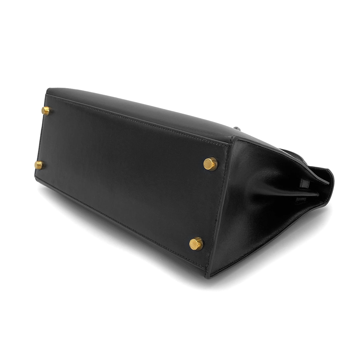 HERMES KELLY 28 SELLIER BLACK BOXCALF HAND SHOULDER BAG □C GHW 90281407