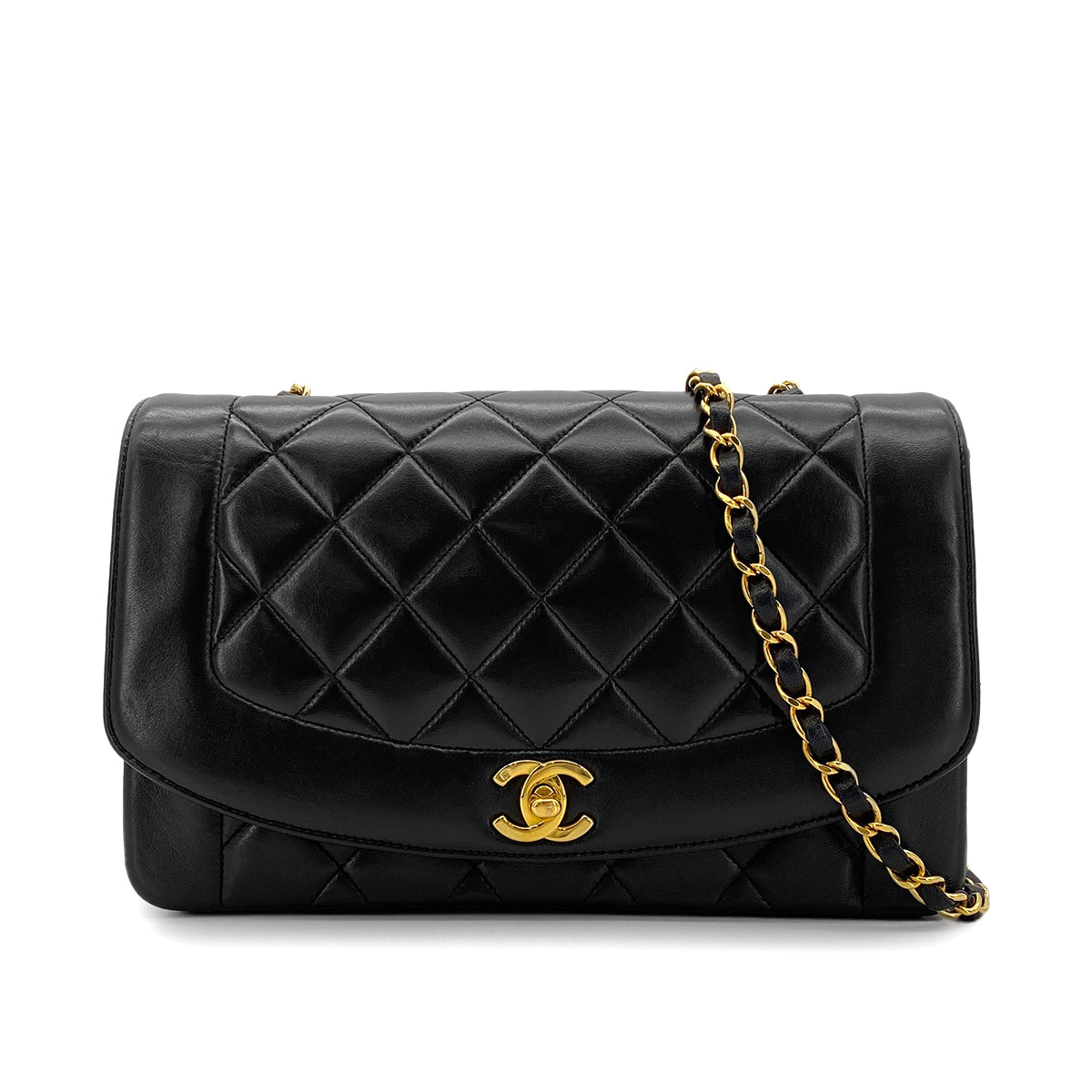 CHANEL VINTAGE DIANA MEDIUM CHAIN SHOULDER BAG BLACK LAMB SKIN 90281409
