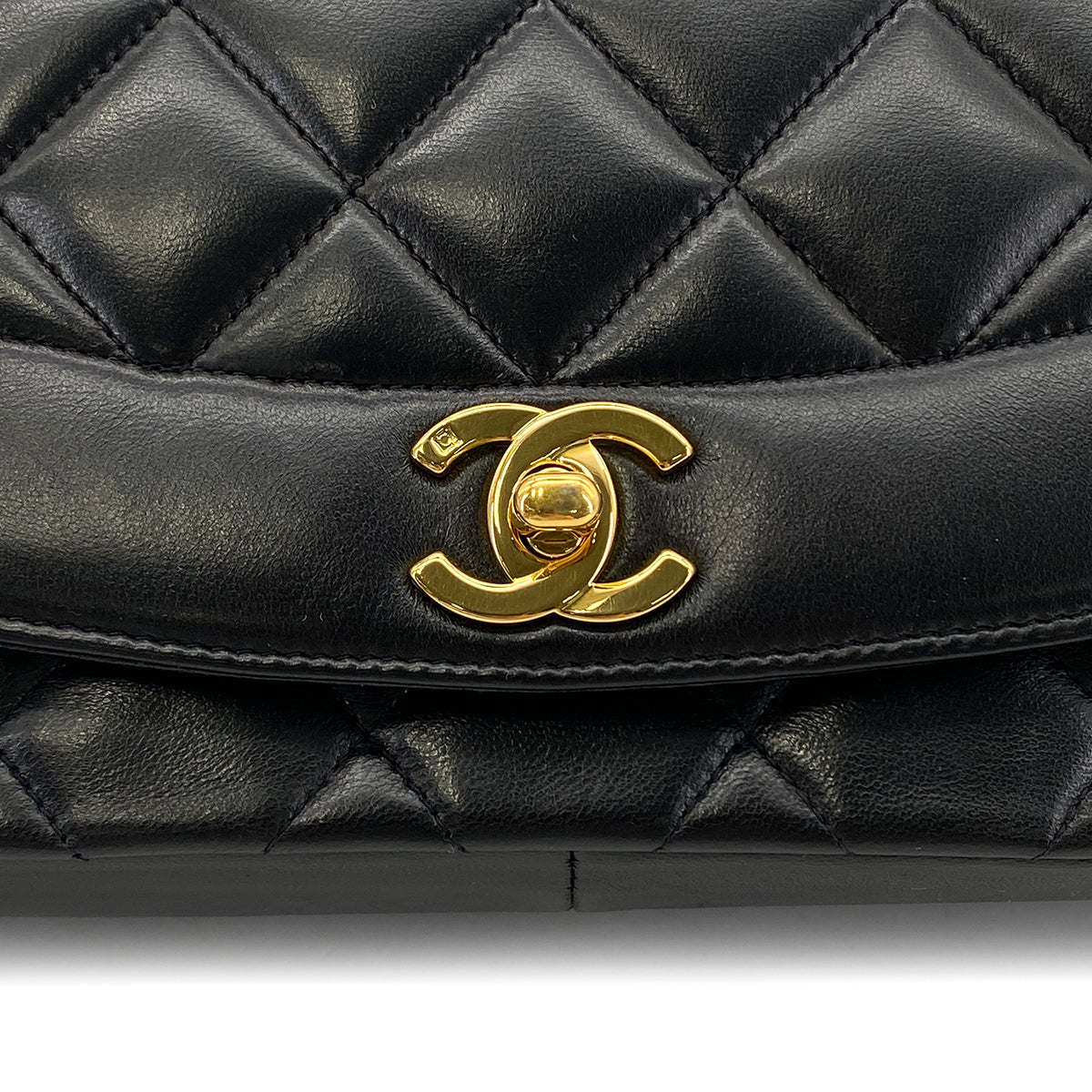 CHANEL VINTAGE DIANA MEDIUM CHAIN SHOULDER BAG BLACK LAMB SKIN 90281409