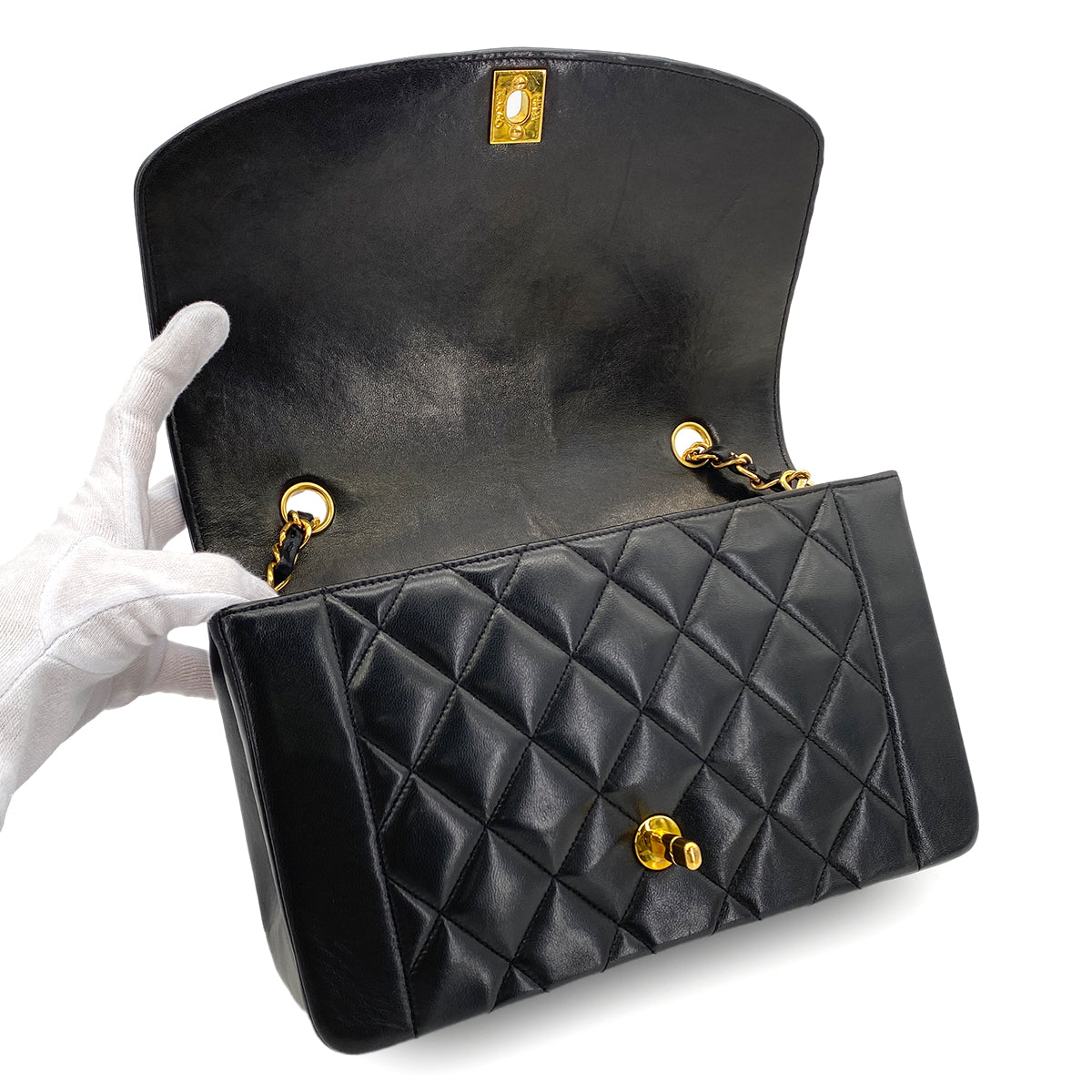 CHANEL VINTAGE DIANA MEDIUM CHAIN SHOULDER BAG BLACK LAMB SKIN 90281409