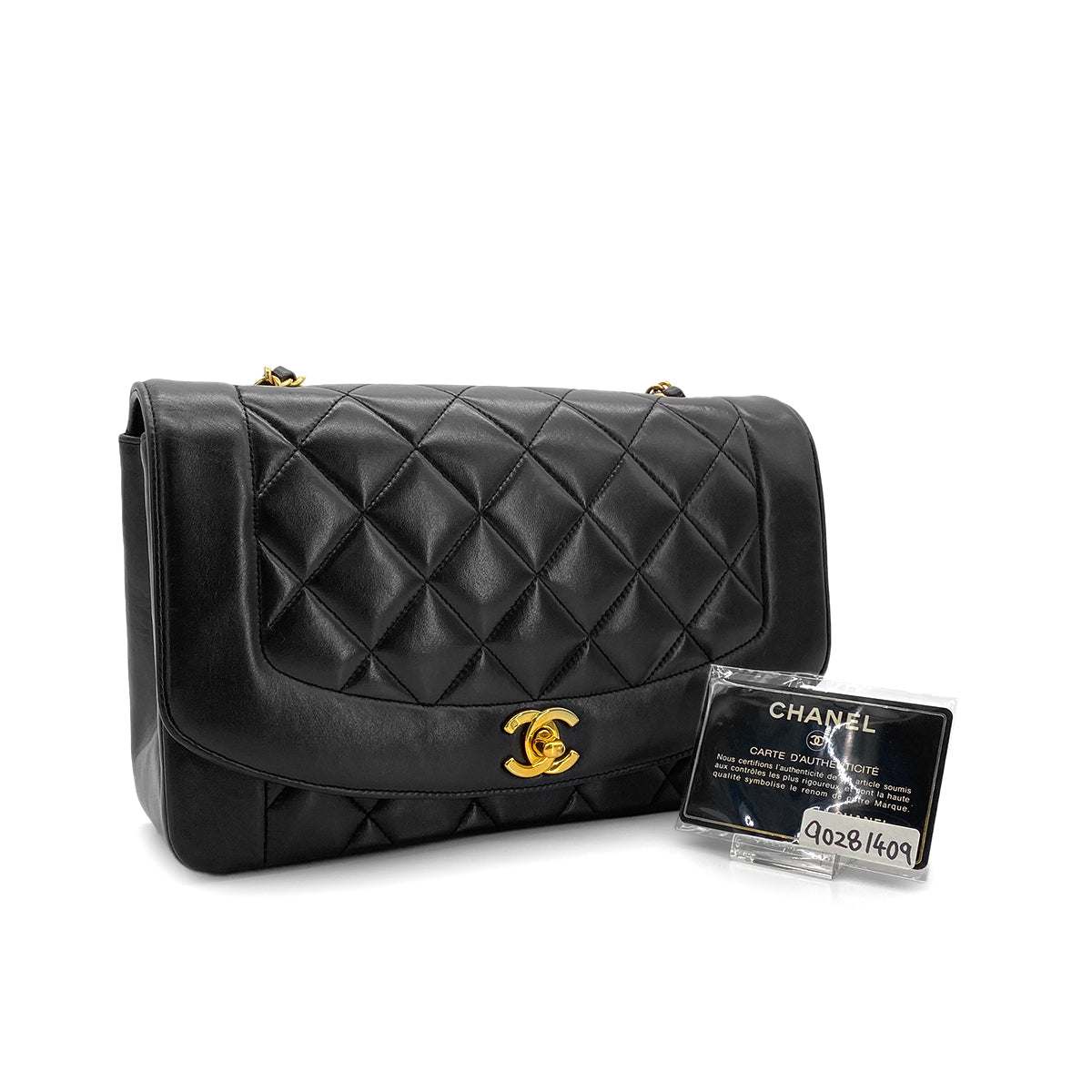CHANEL VINTAGE DIANA MEDIUM CHAIN SHOULDER BAG BLACK LAMB SKIN 90281409