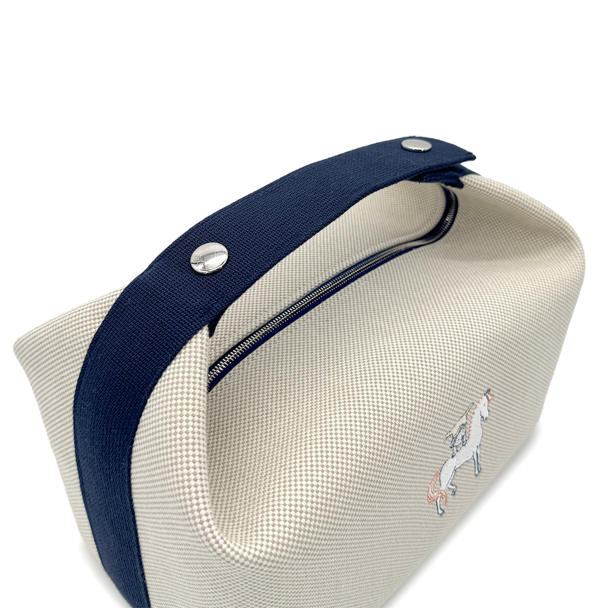 HERMES BRIDE A BRAC CABRIOLE GM GRIS PERLE TOILE H POUCH HAND BAG 90281414