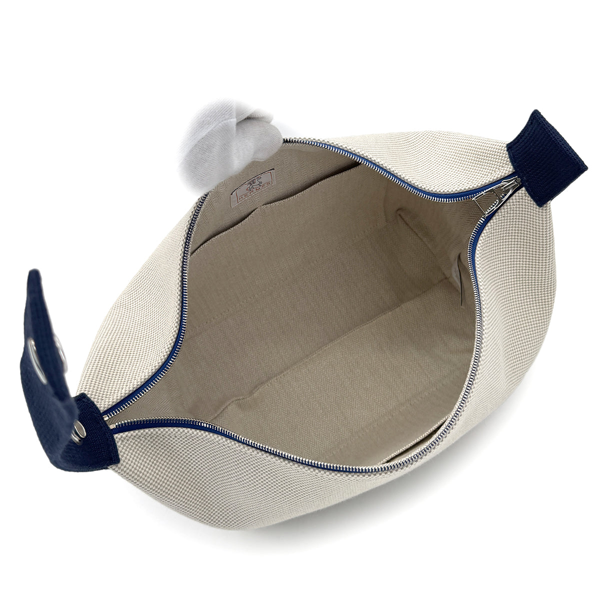 HERMES BRIDE A BRAC CABRIOLE GM GRIS PERLE TOILE H POUCH HAND BAG 90281414