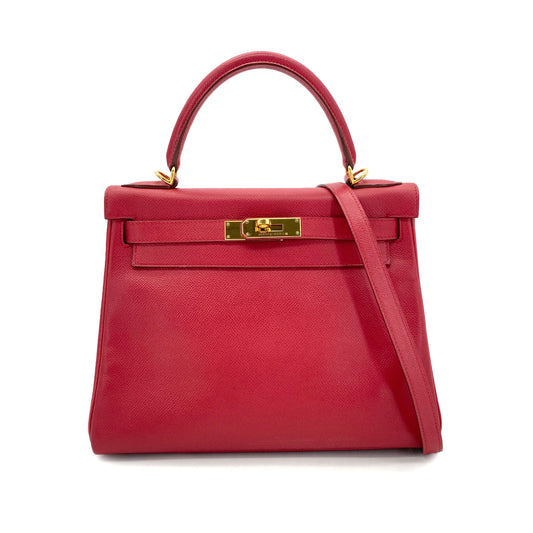 HERMES KELLY 28 RETOURNE ROUGE VIF COUCHVEL HAND SHOULDER BAG □E GHW 90281415