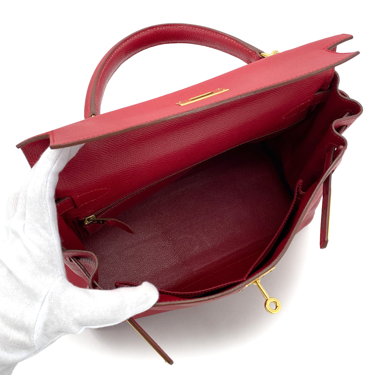 HERMES KELLY 28 RETOURNE ROUGE VIF COUCHVEL HAND SHOULDER BAG □E GHW 90281415