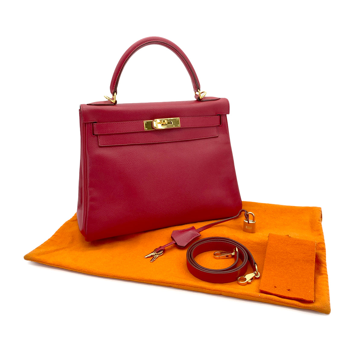 HERMES KELLY 28 RETOURNE ROUGE VIF COUCHVEL HAND SHOULDER BAG □E GHW 90281415