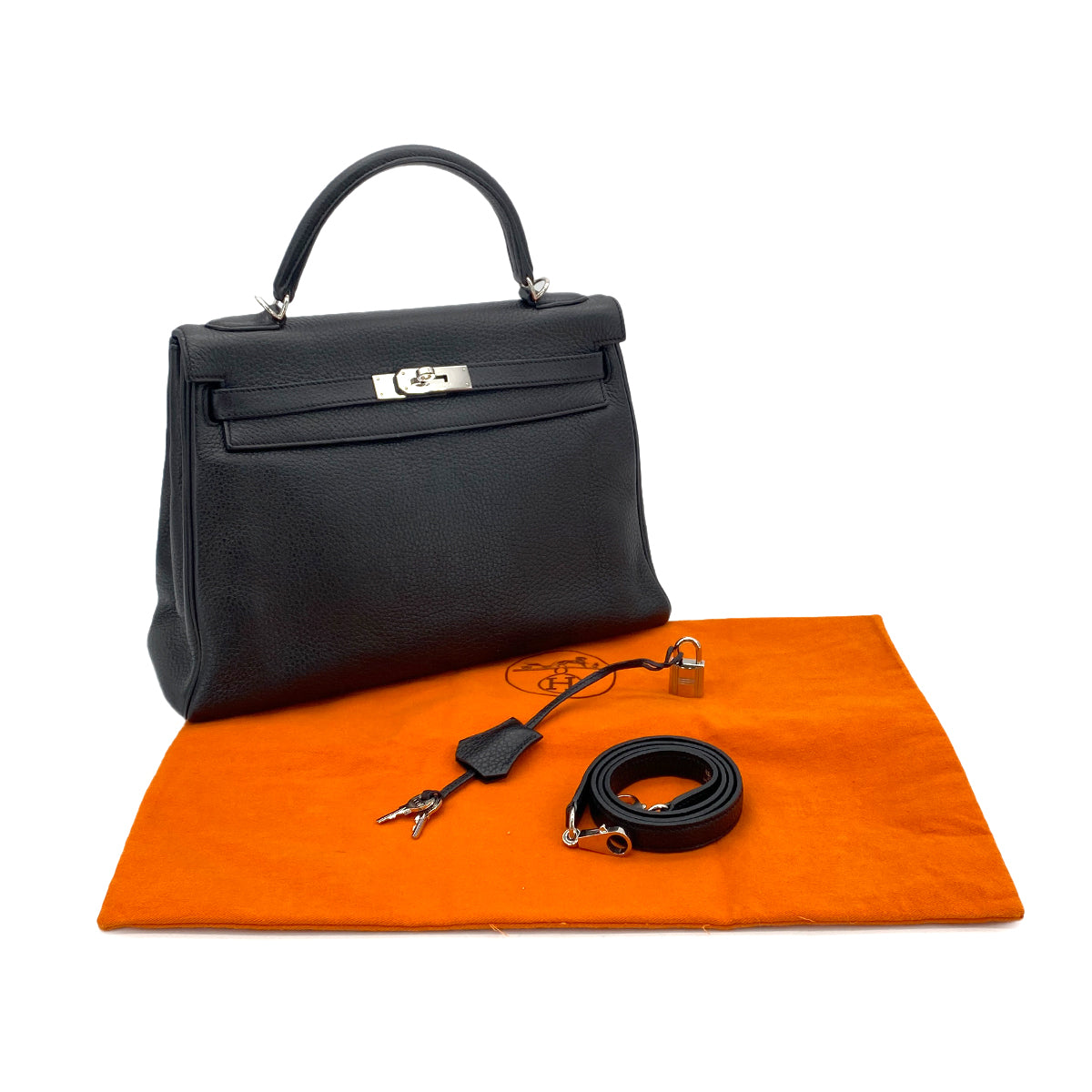 HERMES KELLY 32 RETOURNE BLACK TAURILLON CLEMENCE HAND SHOULDER BAG □O SHW 90289600