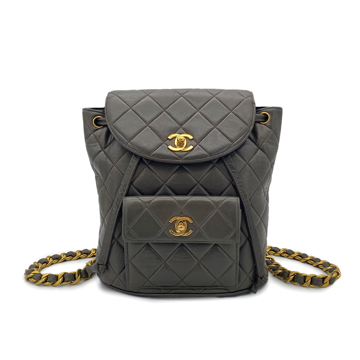 CHANEL VINTAGE DUMA CHAIN BACKPACK KHAKI LAMB SKIN 90281420