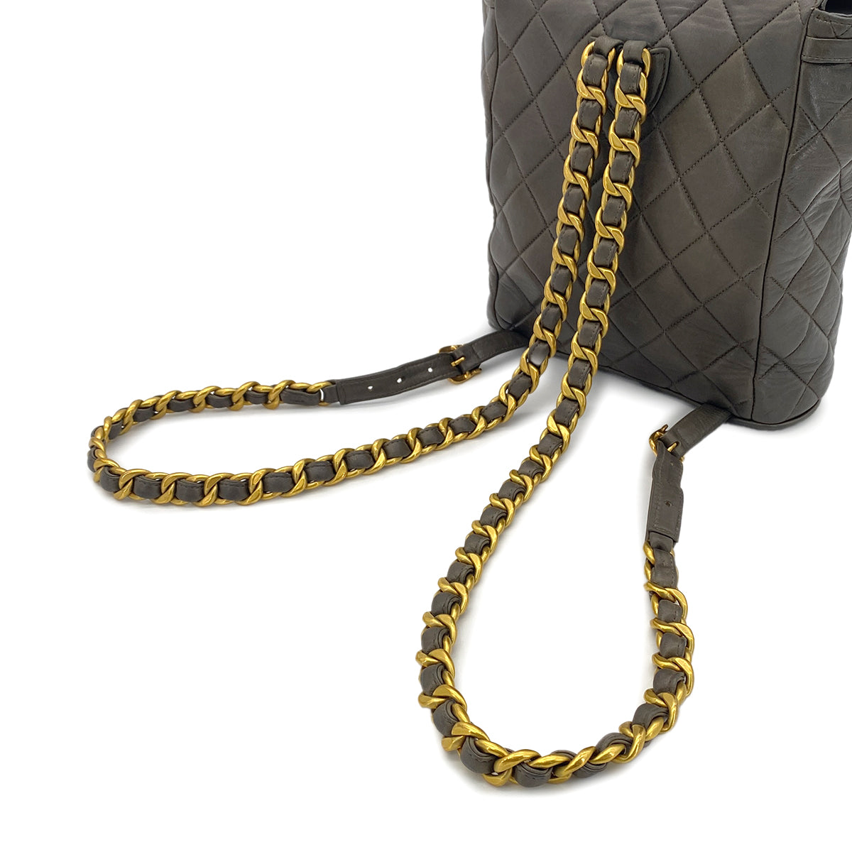 CHANEL VINTAGE DUMA CHAIN BACKPACK KHAKI LAMB SKIN 90281420