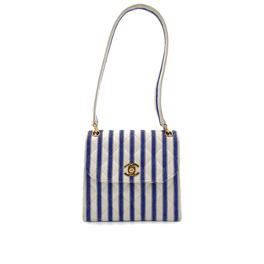 CHANEL VINTAGE STRIPED SHOULDER BAG BLUE WHITE CANVAS 90281422