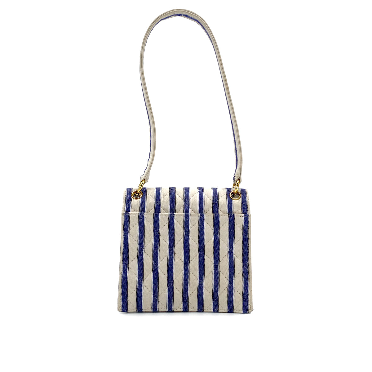 CHANEL VINTAGE STRIPED SHOULDER BAG BLUE WHITE CANVAS 90281422