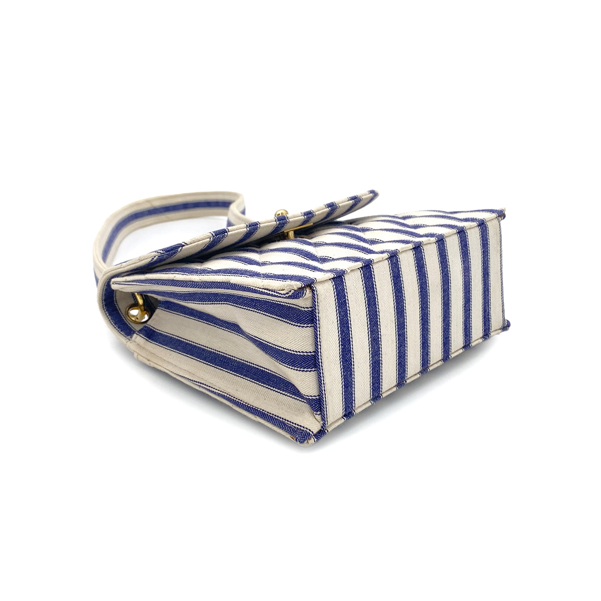 CHANEL VINTAGE STRIPED SHOULDER BAG BLUE WHITE CANVAS 90281422