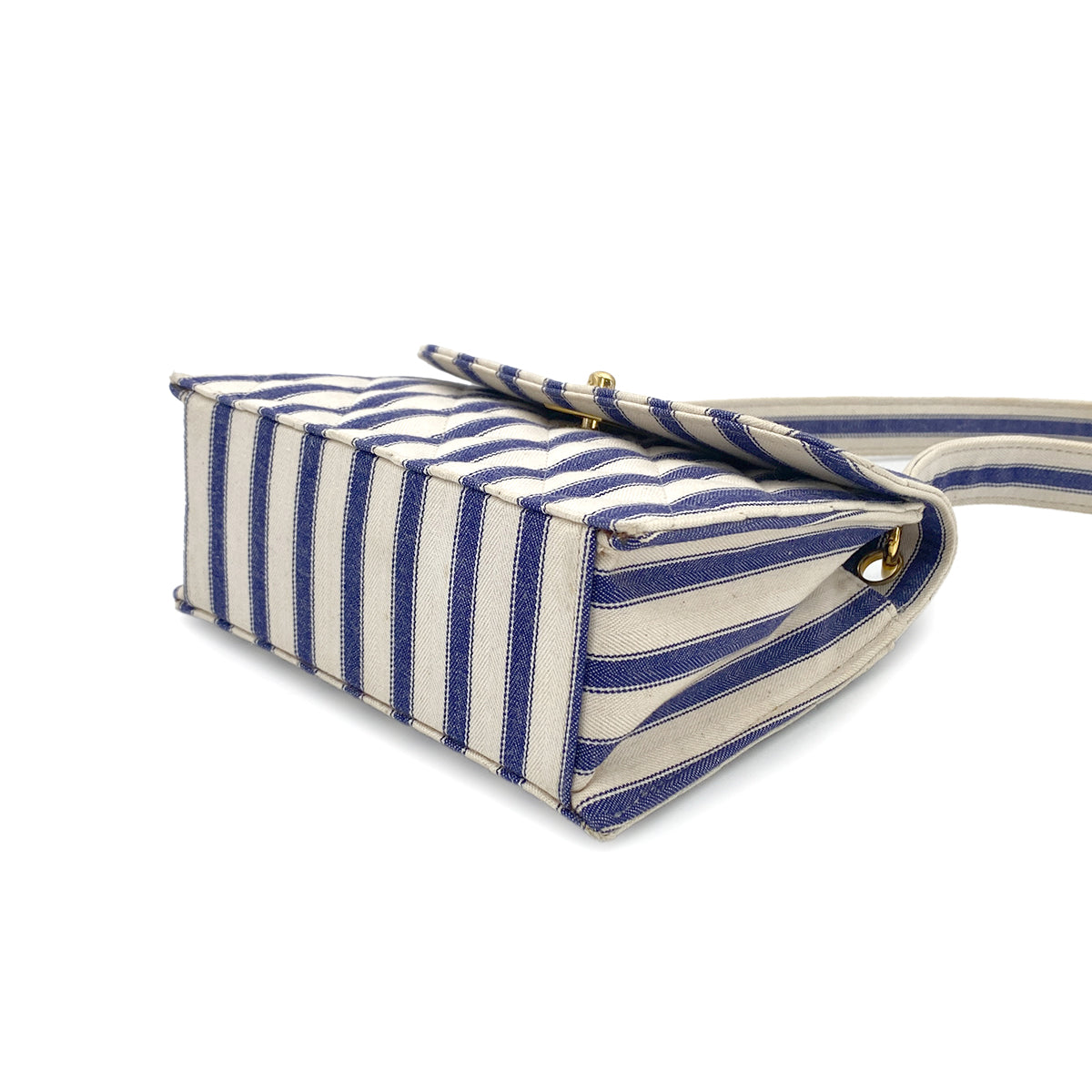 CHANEL VINTAGE STRIPED SHOULDER BAG BLUE WHITE CANVAS 90281422