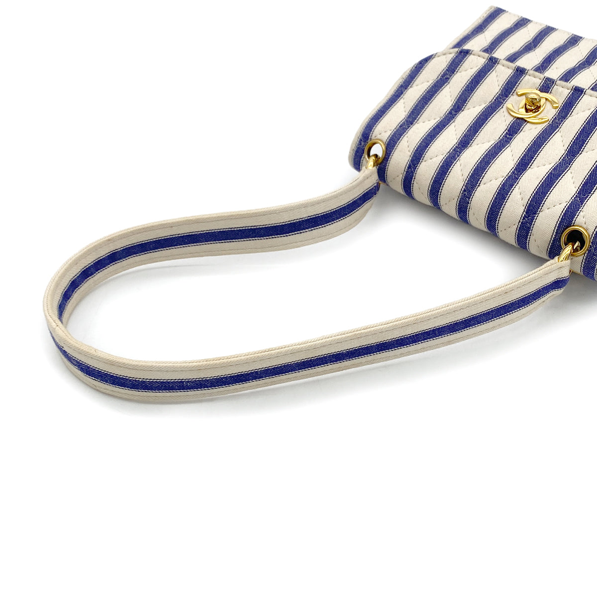 CHANEL VINTAGE STRIPED SHOULDER BAG BLUE WHITE CANVAS 90281422