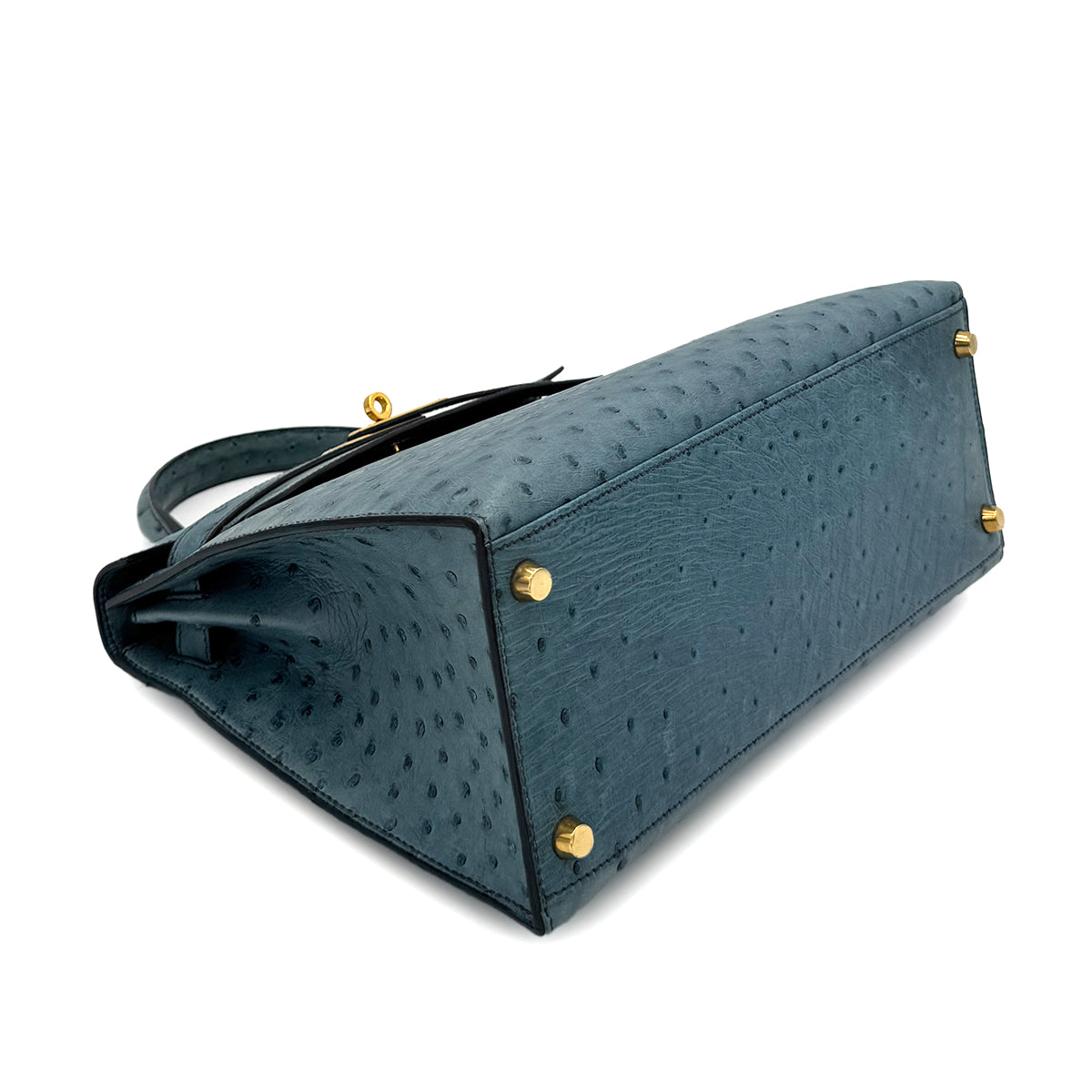 HERMES KELLY 28 SELLIER BLUE JEAN OSTRICH HAND SHOULDER BAG 〇Z GHW 90281428