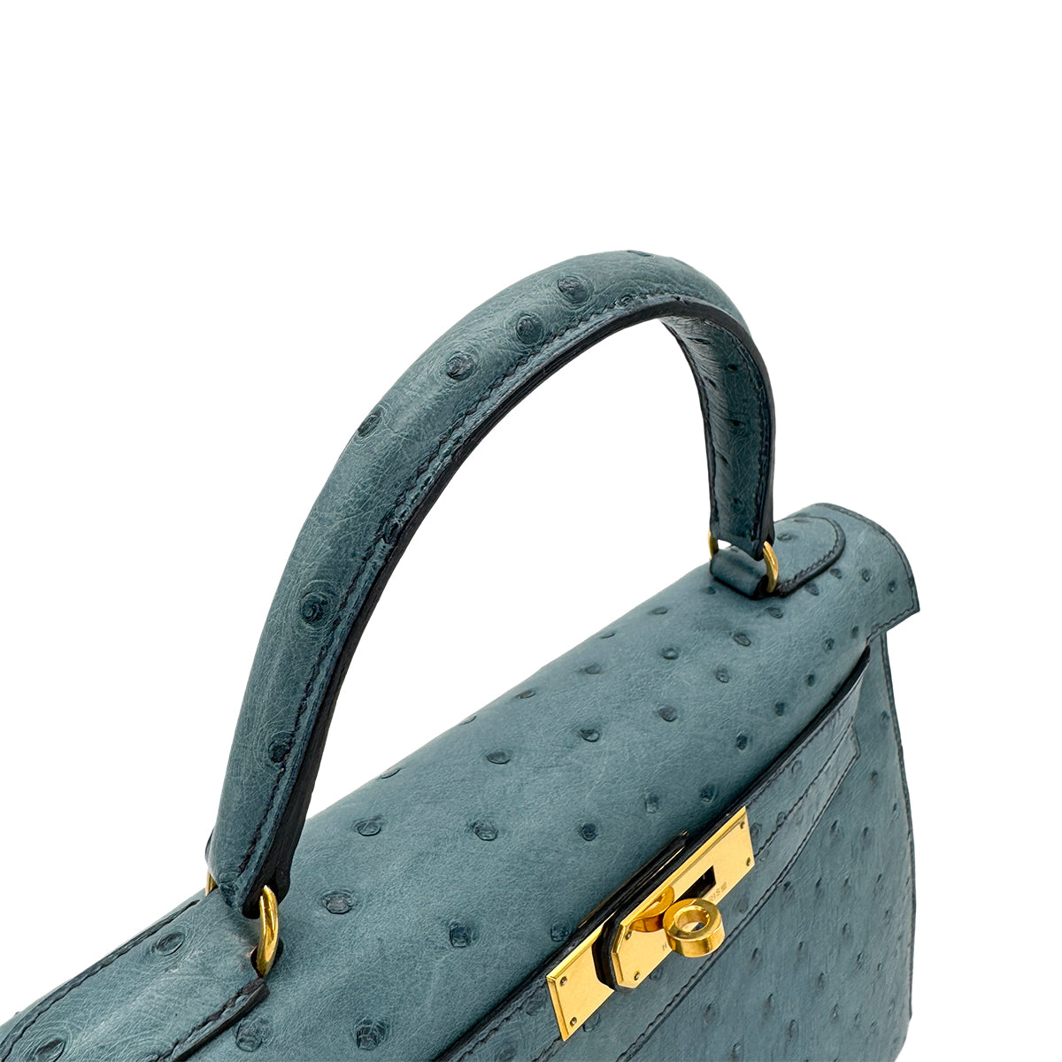 HERMES KELLY 28 SELLIER BLUE JEAN OSTRICH HAND SHOULDER BAG 〇Z GHW 90281428