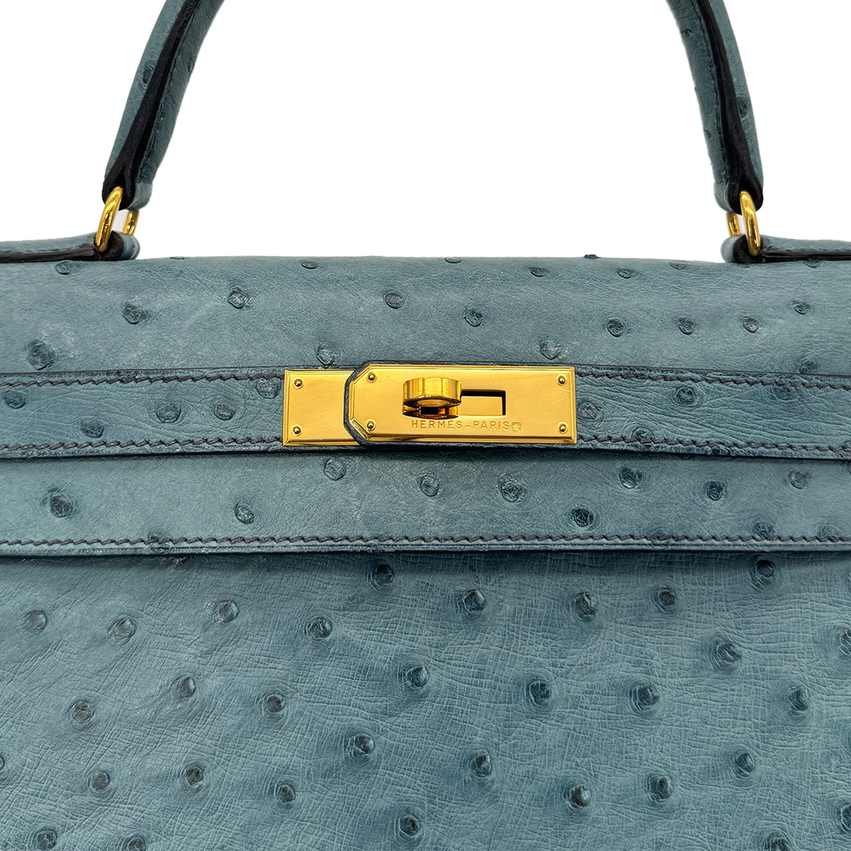 HERMES KELLY 28 SELLIER BLUE JEAN OSTRICH HAND SHOULDER BAG 〇Z GHW 90281428