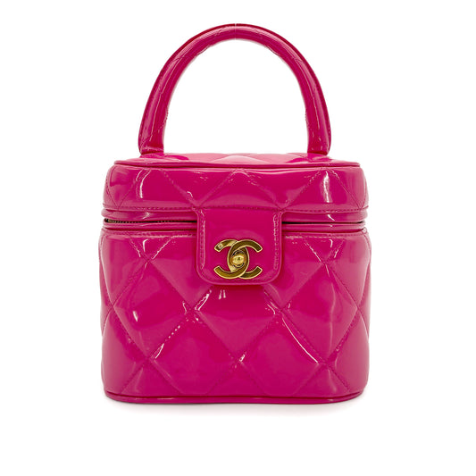 CHANEL VINTAGE MATELASSE VANITY HAND BAG PINK ENAMEL 90281432