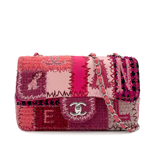 CHANEL CHAIN SHOULDER BAG PATCHWORK PINK CANVAS LEATHER 90281433