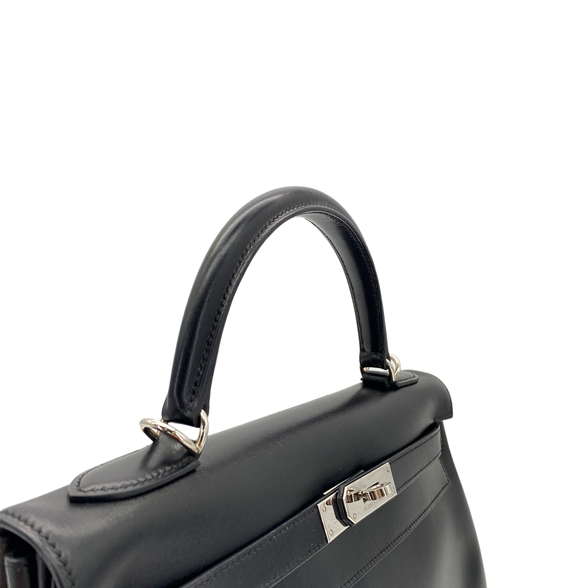 HERMES KELLY 32 RETOURNE BLACK BOX CALF HAND SHOULDER BAG □H SHW 90281434