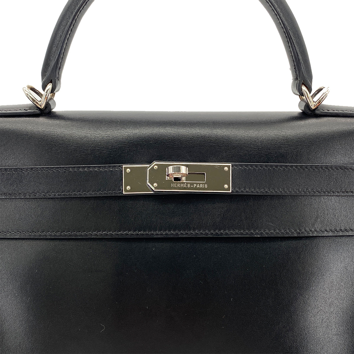 HERMES KELLY 32 RETOURNE BLACK BOX CALF HAND SHOULDER BAG □H SHW 90281434