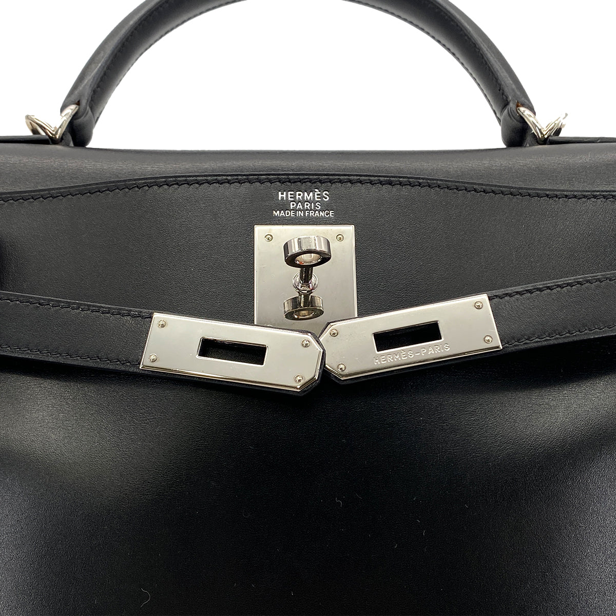HERMES KELLY 32 RETOURNE BLACK BOX CALF HAND SHOULDER BAG □H SHW 90281434