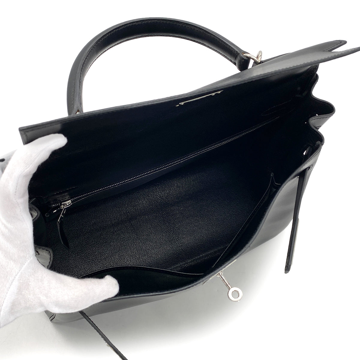 HERMES KELLY 32 RETOURNE BLACK BOX CALF HAND SHOULDER BAG □H SHW 90281434