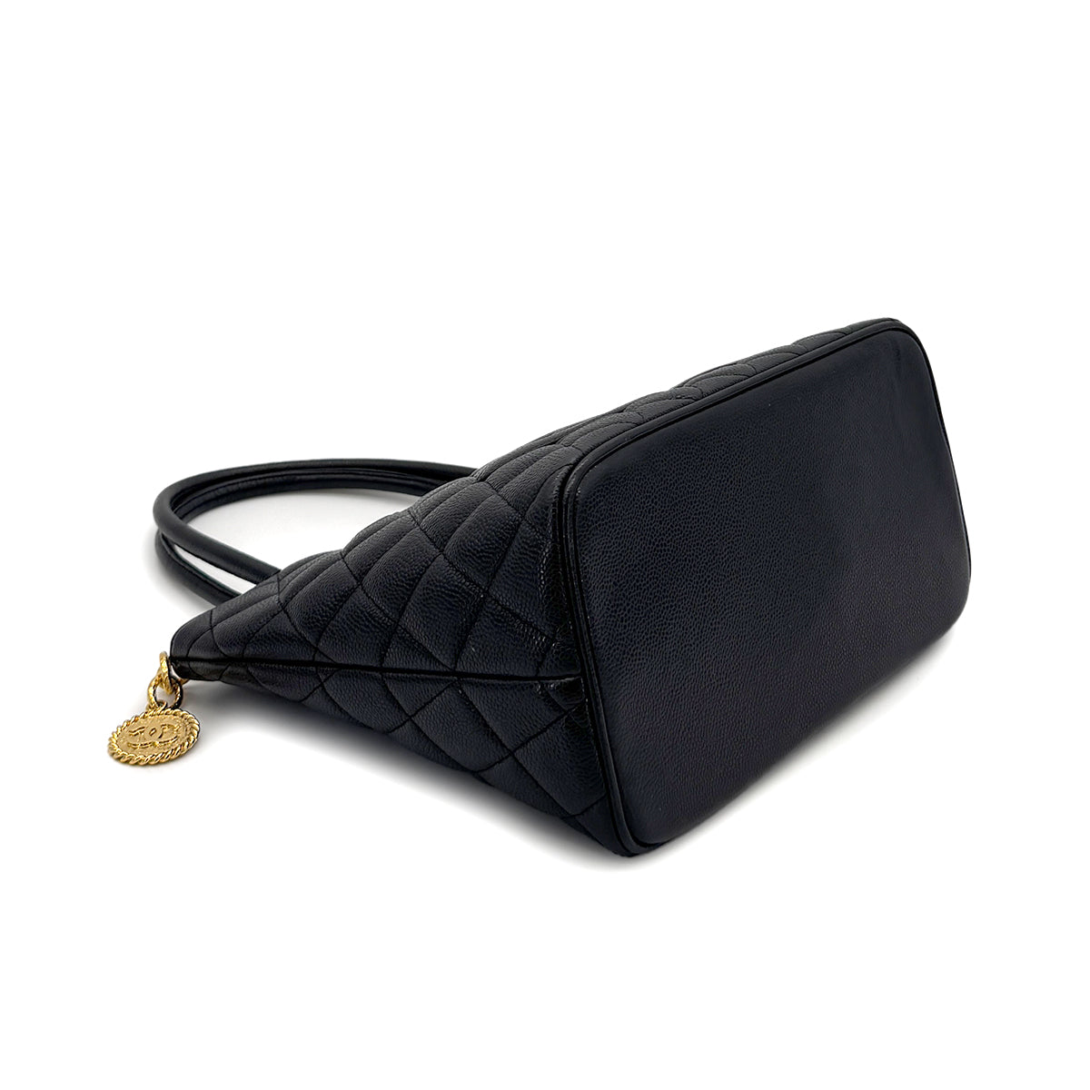 CHANEL VINTAGE MEDALLION TOTE BAG BLACK CAVIAR SKIN 90281436
