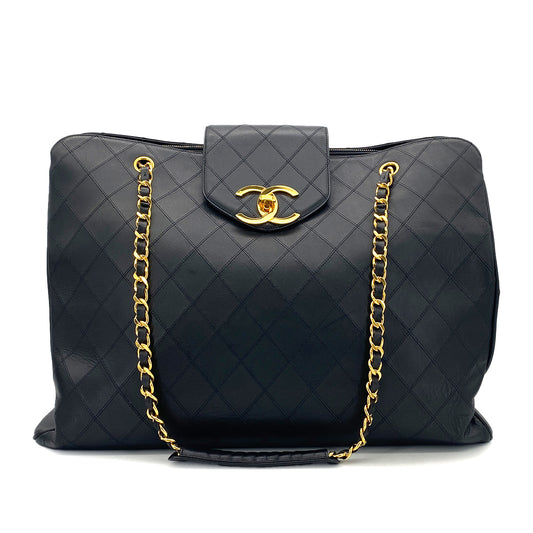 CHANEL VINTAGE SUPER MODEL BAG CHAIN TOTE BLACK BICOLORE 90281437