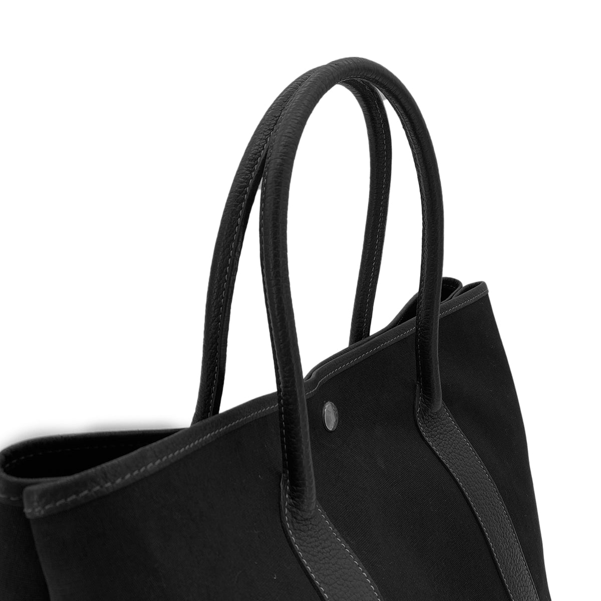 HERMES GARDEN PARTY PM BLACK TOILE OFFICIER VACHETTE CRISPE FJORD HAND BAG □G 90281439