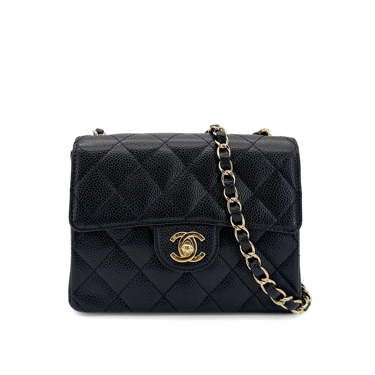 CHANEL VINTAGE MINI SQUARE 17 CHAIN SHOULDER BAG BLACK CAVIAR SKIN 90281440