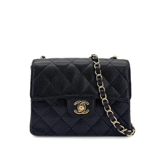CHANEL VINTAGE MINI SQUARE 17 CHAIN SHOULDER BAG BLACK CAVIAR SKIN 90281440