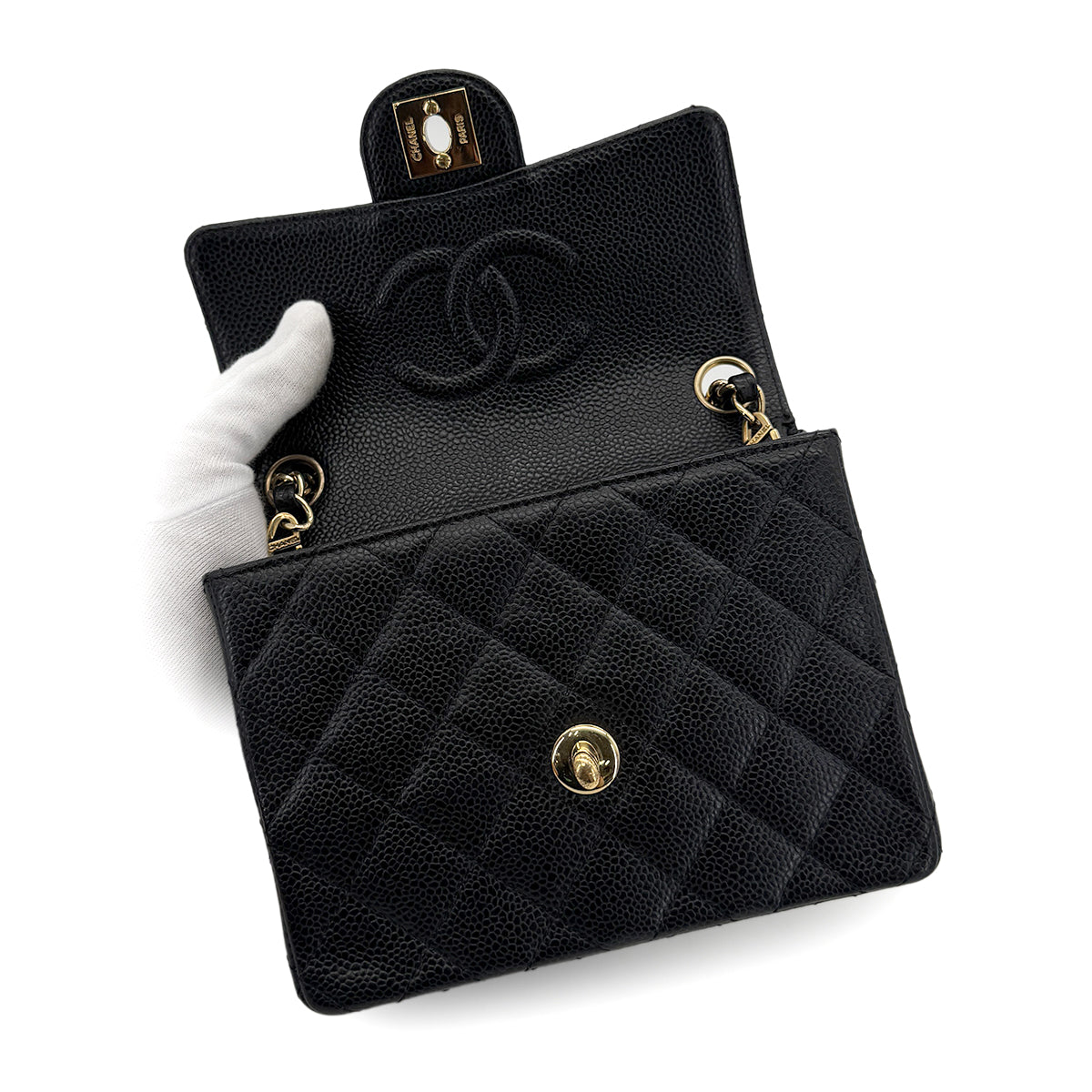 CHANEL VINTAGE MINI SQUARE 17 CHAIN SHOULDER BAG BLACK CAVIAR SKIN 90281440