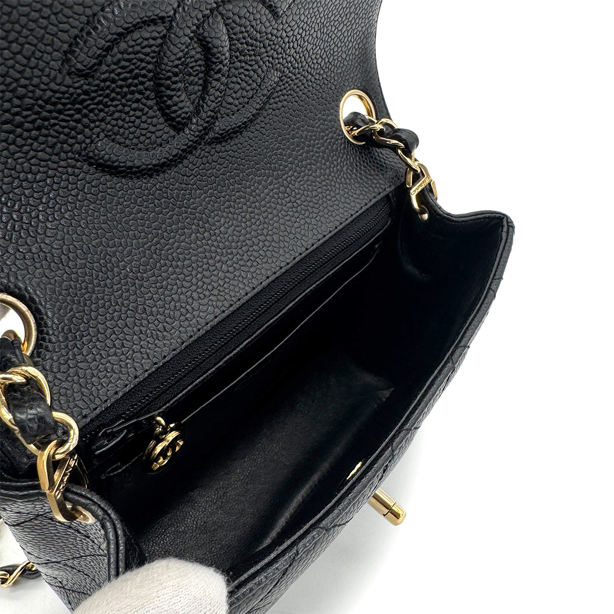 CHANEL VINTAGE MINI SQUARE 17 CHAIN SHOULDER BAG BLACK CAVIAR SKIN 90281440