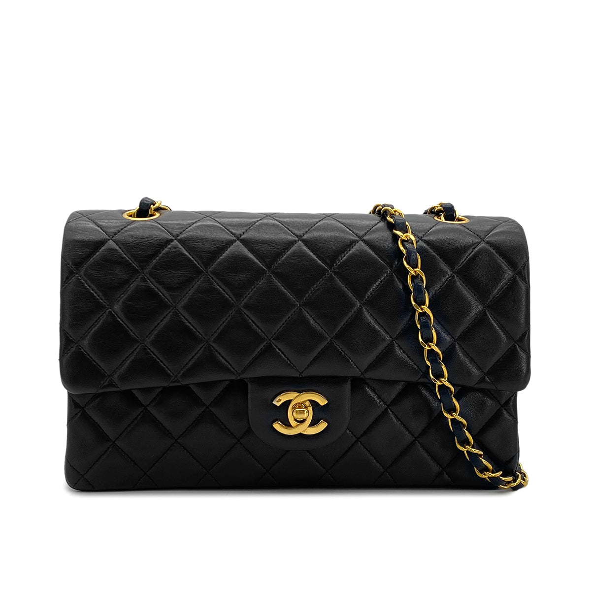 CHANEL VINTAGE CLASSIC FLAP MEDIUM CHAIN SHOULDER BAG BLACK LAMB SKIN 90281816