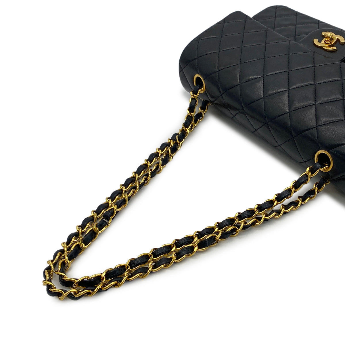 CHANEL VINTAGE CLASSIC FLAP MEDIUM CHAIN SHOULDER BAG BLACK LAMB SKIN 90281816