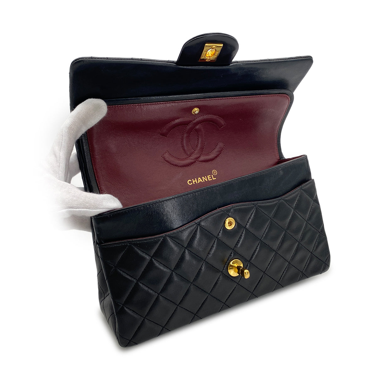 CHANEL VINTAGE CLASSIC FLAP MEDIUM CHAIN SHOULDER BAG BLACK LAMB SKIN 90281816